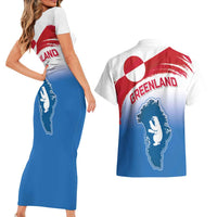 Greenland National Day Couples Matching Short Sleeve Bodycon Dress and Hawaiian Shirt National Country Flag and Emblem with The Map