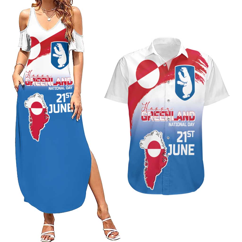 Greenland National Day Couples Matching Summer Maxi Dress and Hawaiian Shirt National Country Flag and Emblem with The Map