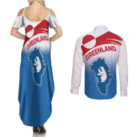 Greenland National Day Couples Matching Summer Maxi Dress and Long Sleeve Button Shirt National Country Flag and Emblem with The Map