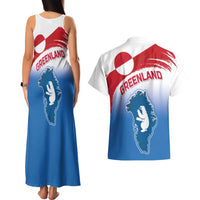 Greenland National Day Couples Matching Tank Maxi Dress and Hawaiian Shirt National Country Flag and Emblem with The Map