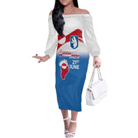 Greenland National Day Family Matching Off The Shoulder Long Sleeve Dress and Hawaiian Shirt National Country Flag and Emblem with The Map