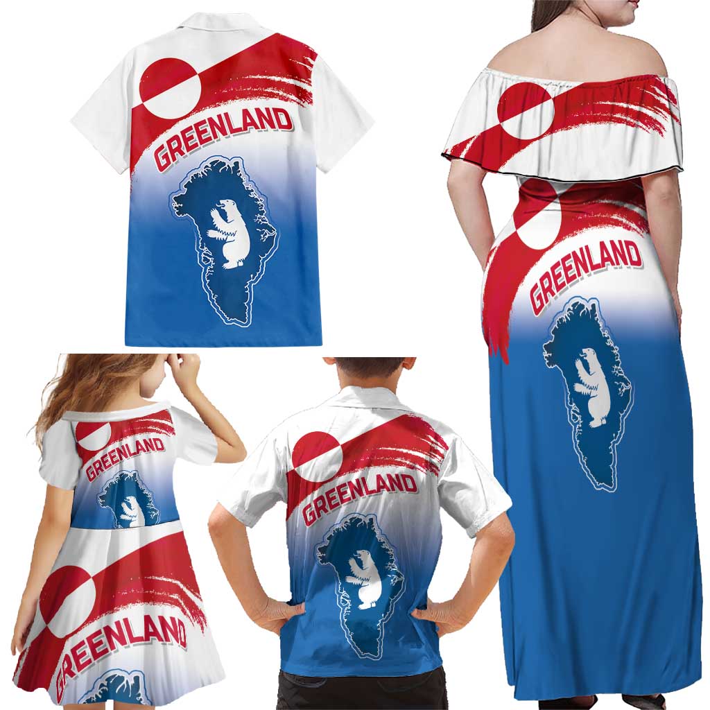 Greenland National Day Family Matching Off Shoulder Maxi Dress and Hawaiian Shirt National Country Flag and Emblem with The Map