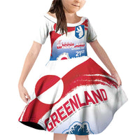 Greenland National Day Family Matching Off Shoulder Short Dress and Hawaiian Shirt National Country Flag and Emblem with The Map
