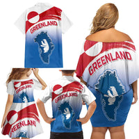 Greenland National Day Family Matching Off Shoulder Short Dress and Hawaiian Shirt National Country Flag and Emblem with The Map