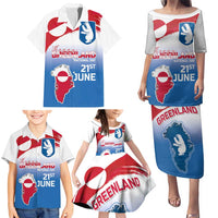 Greenland National Day Family Matching Puletasi and Hawaiian Shirt National Country Flag and Emblem with The Map