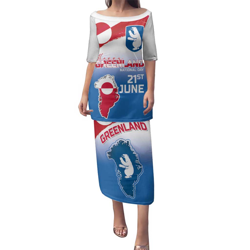 Greenland National Day Family Matching Puletasi and Hawaiian Shirt National Country Flag and Emblem with The Map
