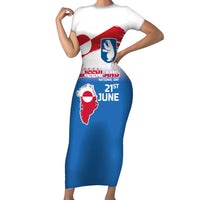 Greenland National Day Family Matching Short Sleeve Bodycon Dress and Hawaiian Shirt National Country Flag and Emblem with The Map