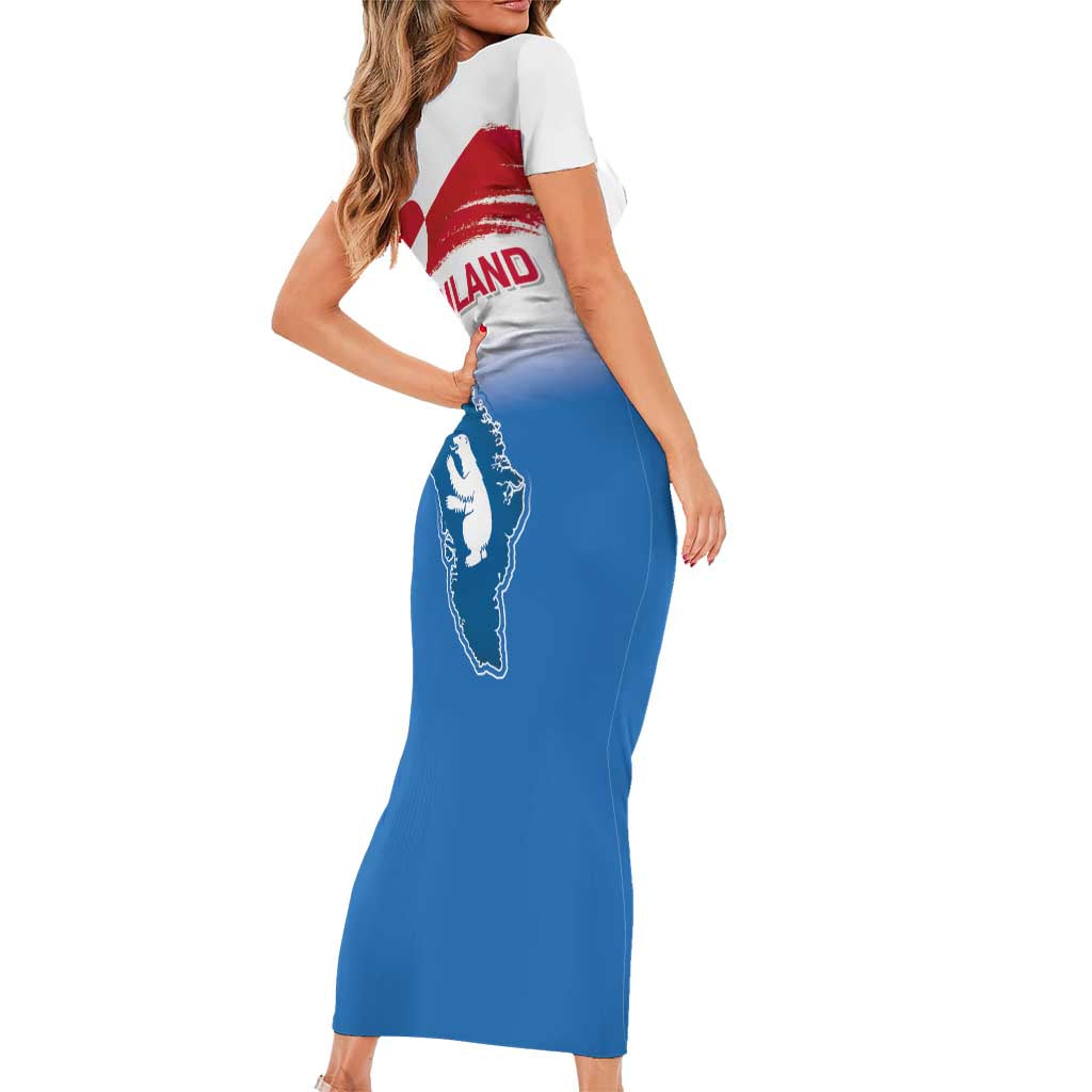 Greenland National Day Family Matching Short Sleeve Bodycon Dress and Hawaiian Shirt National Country Flag and Emblem with The Map
