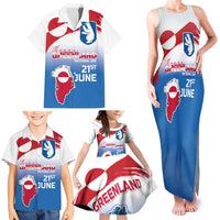Greenland National Day Family Matching Tank Maxi Dress and Hawaiian Shirt National Country Flag and Emblem with The Map