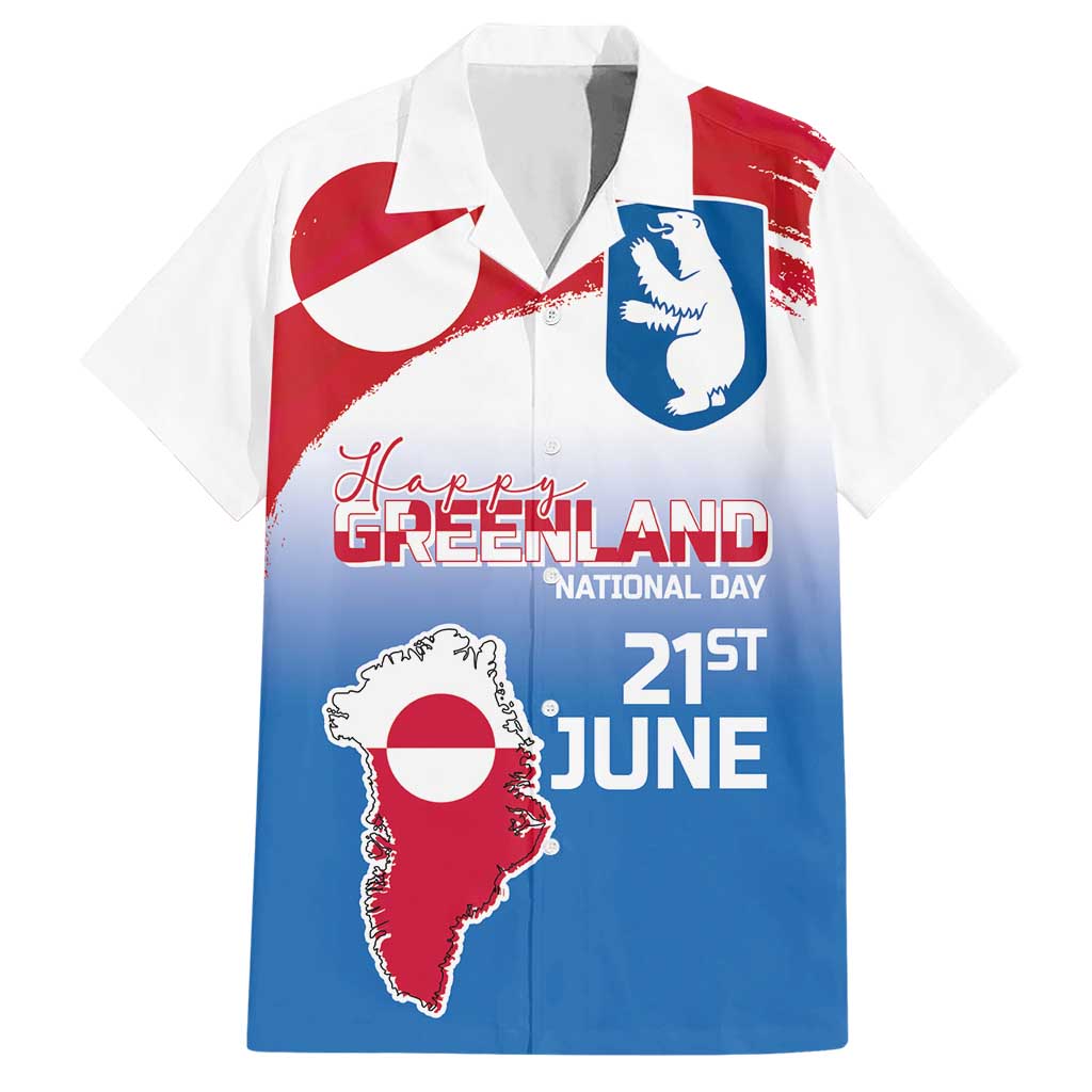 Greenland National Day Hawaiian Shirt National Country Flag and Emblem with The Map