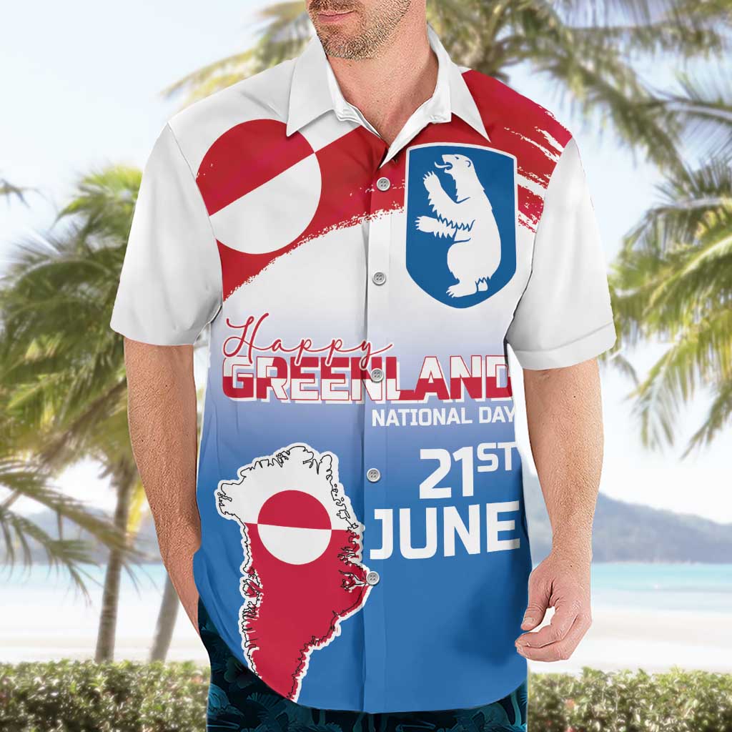 Greenland National Day Hawaiian Shirt National Country Flag and Emblem with The Map