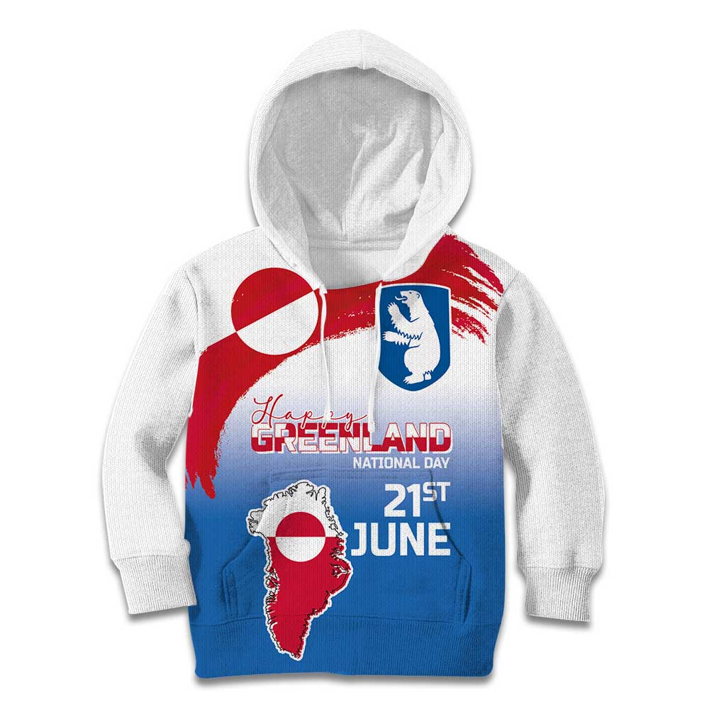 Greenland National Day Kid Hoodie National Country Flag and Emblem with The Map