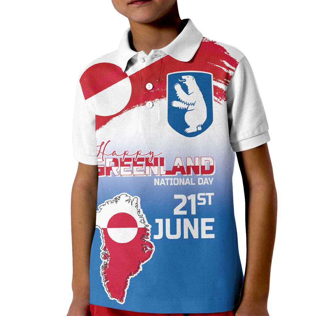 Greenland National Day Kid Polo Shirt National Country Flag and Emblem with The Map