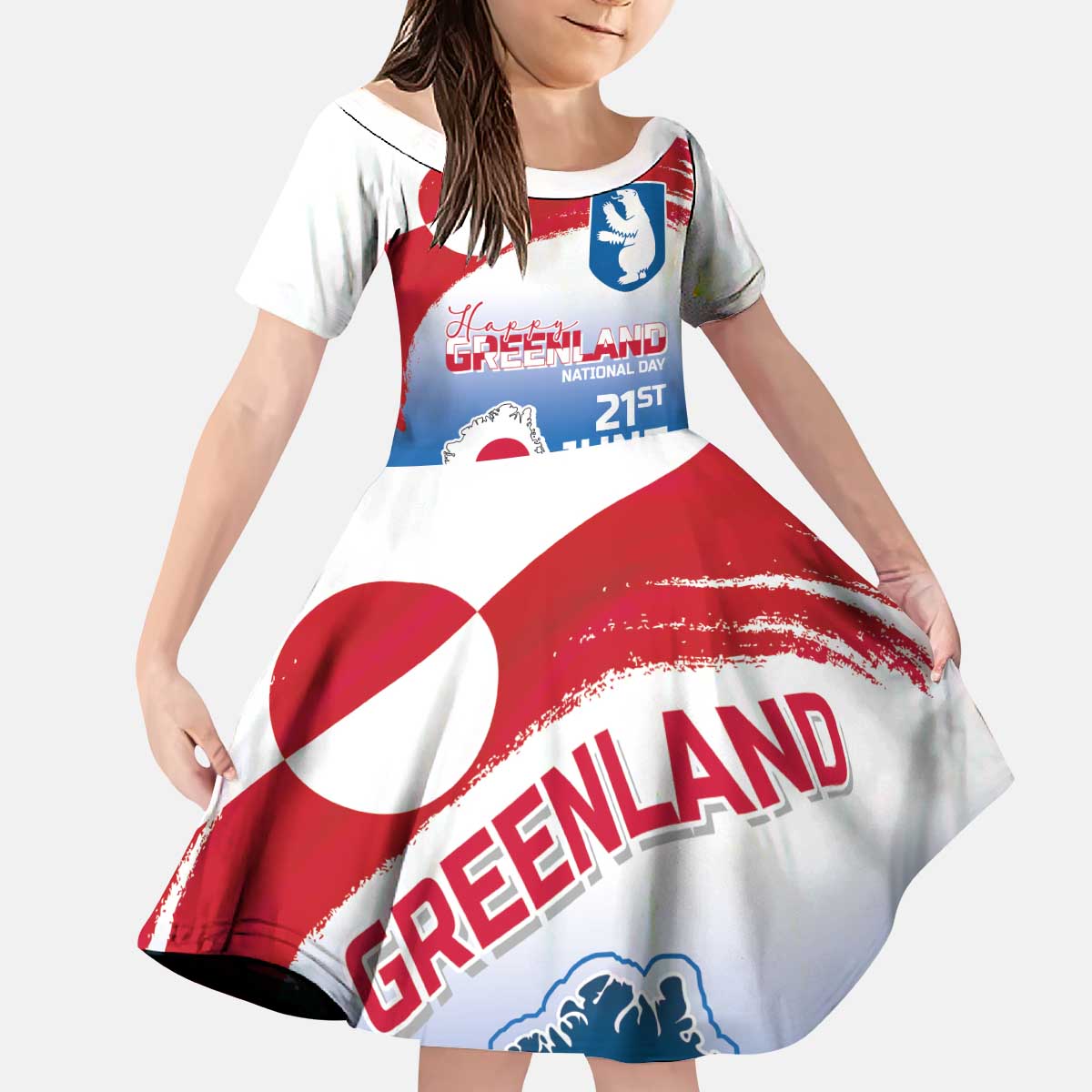 Greenland National Day Kid Short Sleeve Dress National Country Flag and Emblem with The Map