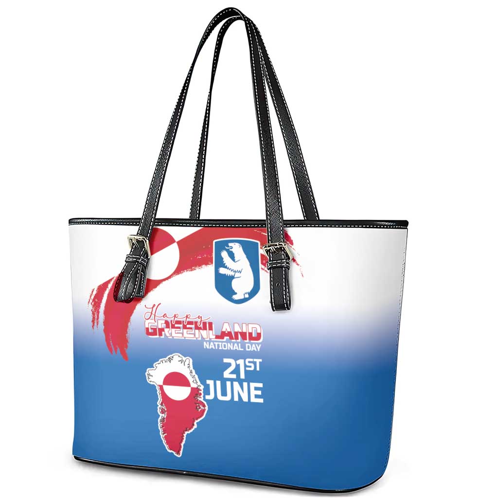 Greenland National Day Leather Tote Bag National Country Flag and Emblem with The Map