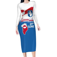 Greenland National Day Long Sleeve Bodycon Dress National Country Flag and Emblem with The Map