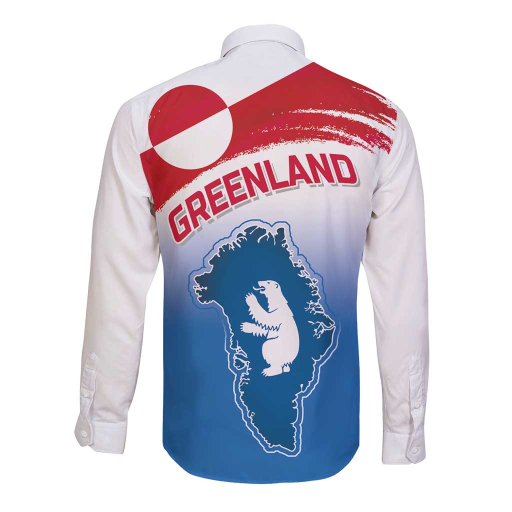 Greenland National Day Long Sleeve Button Shirt National Country Flag and Emblem with The Map
