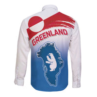 Greenland National Day Long Sleeve Button Shirt National Country Flag and Emblem with The Map