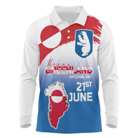 Greenland National Day Long Sleeve Polo Shirt National Country Flag and Emblem with The Map