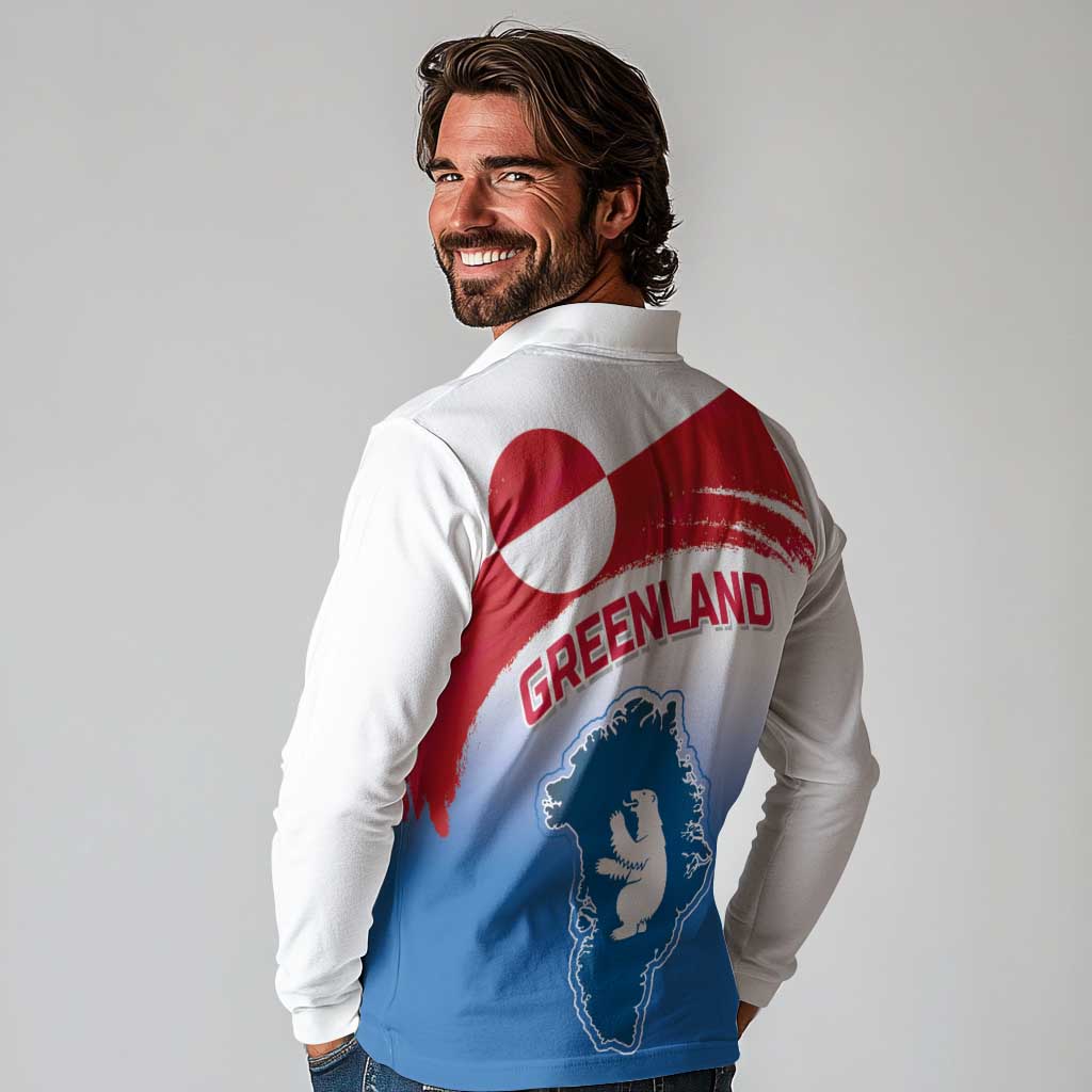 Greenland National Day Long Sleeve Polo Shirt National Country Flag and Emblem with The Map