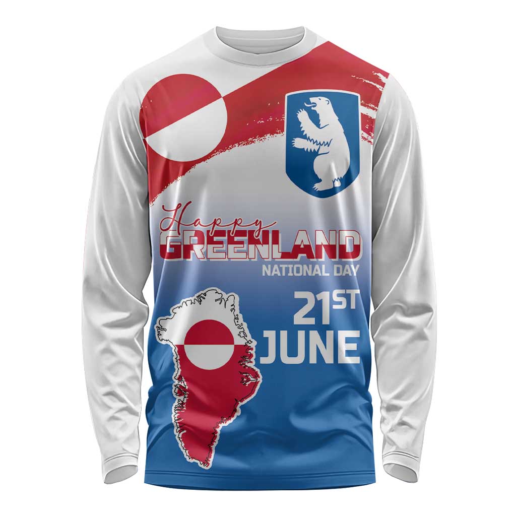 Greenland National Day Long Sleeve Shirt National Country Flag and Emblem with The Map