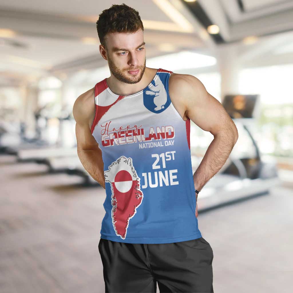 Greenland National Day Men Tank Top National Country Flag and Emblem with The Map