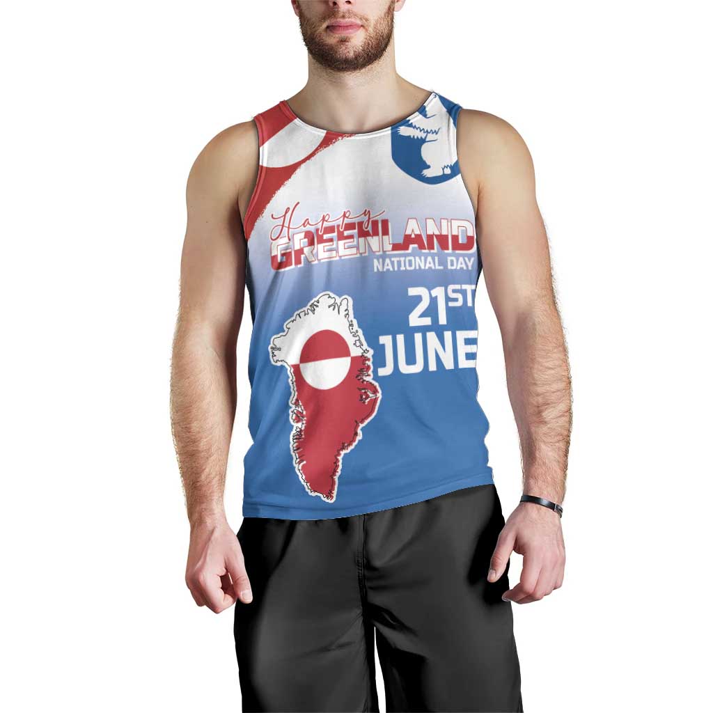 Greenland National Day Men Tank Top National Country Flag and Emblem with The Map