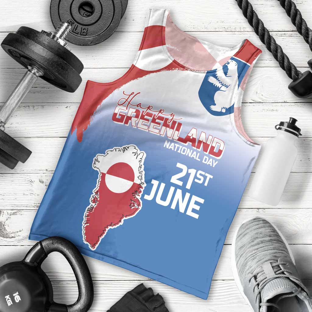 Greenland National Day Men Tank Top National Country Flag and Emblem with The Map