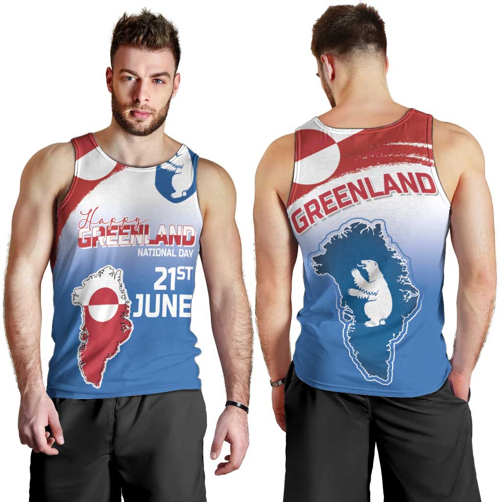 Greenland National Day Men Tank Top National Country Flag and Emblem with The Map
