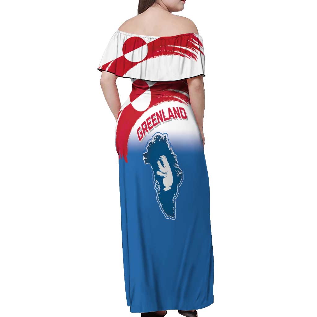 Greenland National Day Off Shoulder Maxi Dress National Country Flag and Emblem with The Map