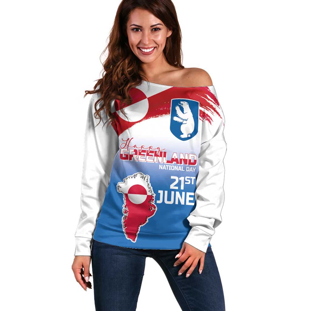 Greenland National Day Off Shoulder Sweater National Country Flag and Emblem with The Map