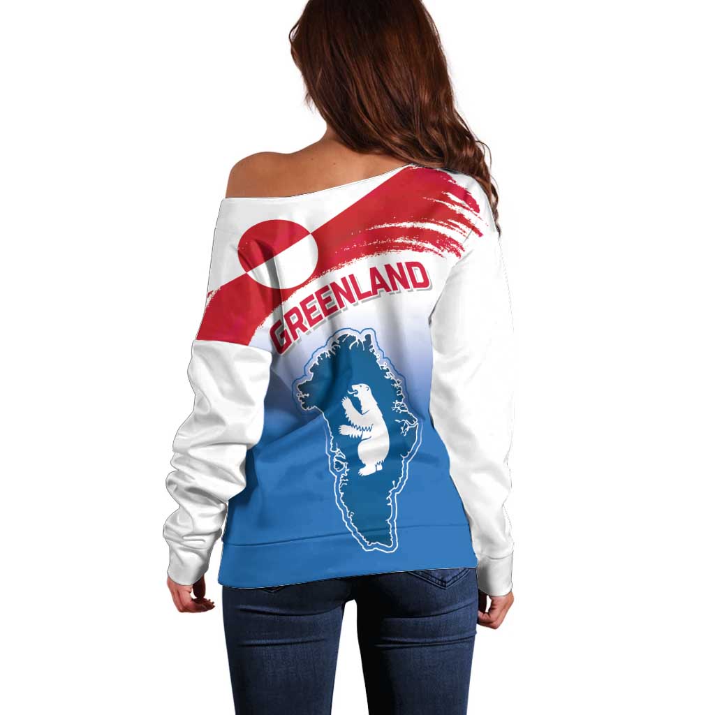 Greenland National Day Off Shoulder Sweater National Country Flag and Emblem with The Map