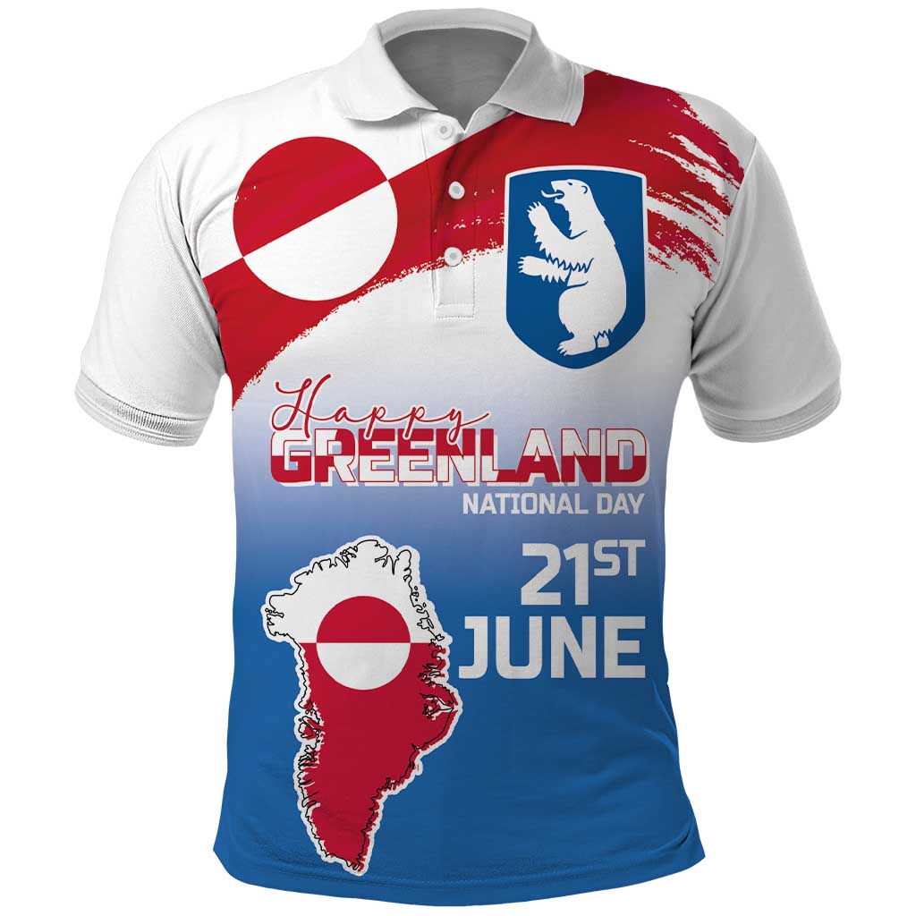 Greenland National Day Polo Shirt National Country Flag and Emblem with The Map