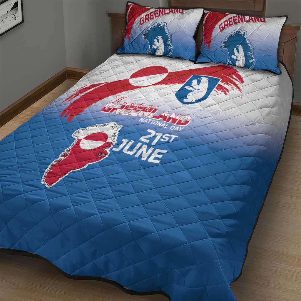 Greenland National Day Quilt Bed Set National Country Flag and Emblem with The Map