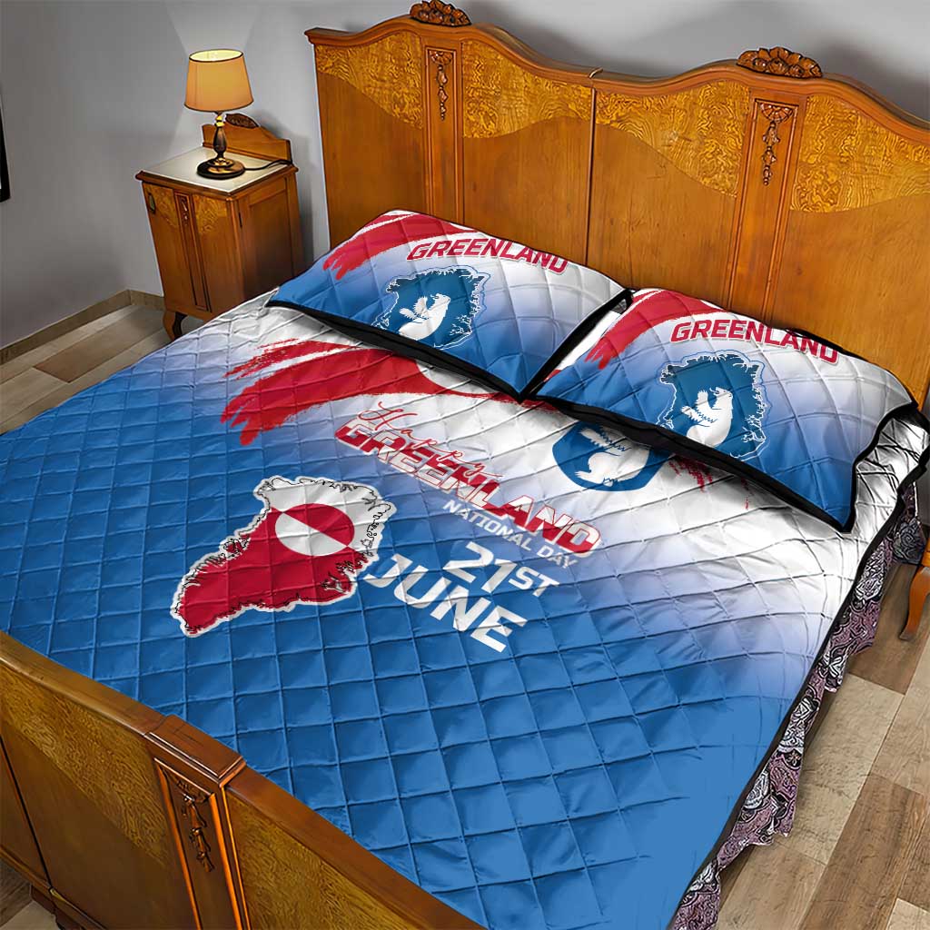 Greenland National Day Quilt Bed Set National Country Flag and Emblem with The Map