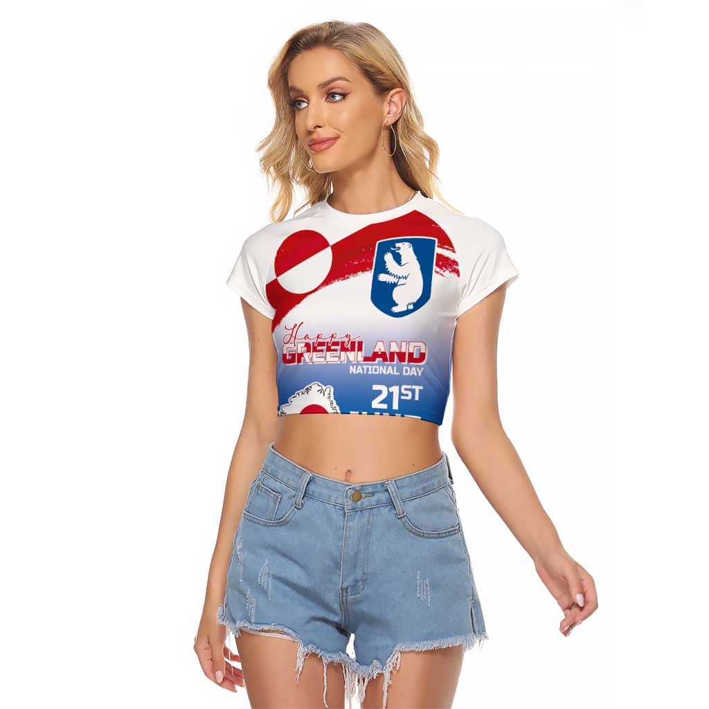 Greenland National Day Raglan Cropped T Shirt National Country Flag and Emblem with The Map