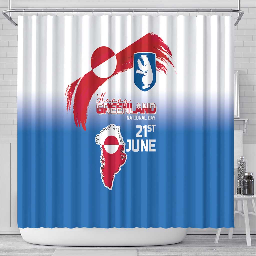 Greenland National Day Shower Curtain National Country Flag and Emblem with The Map
