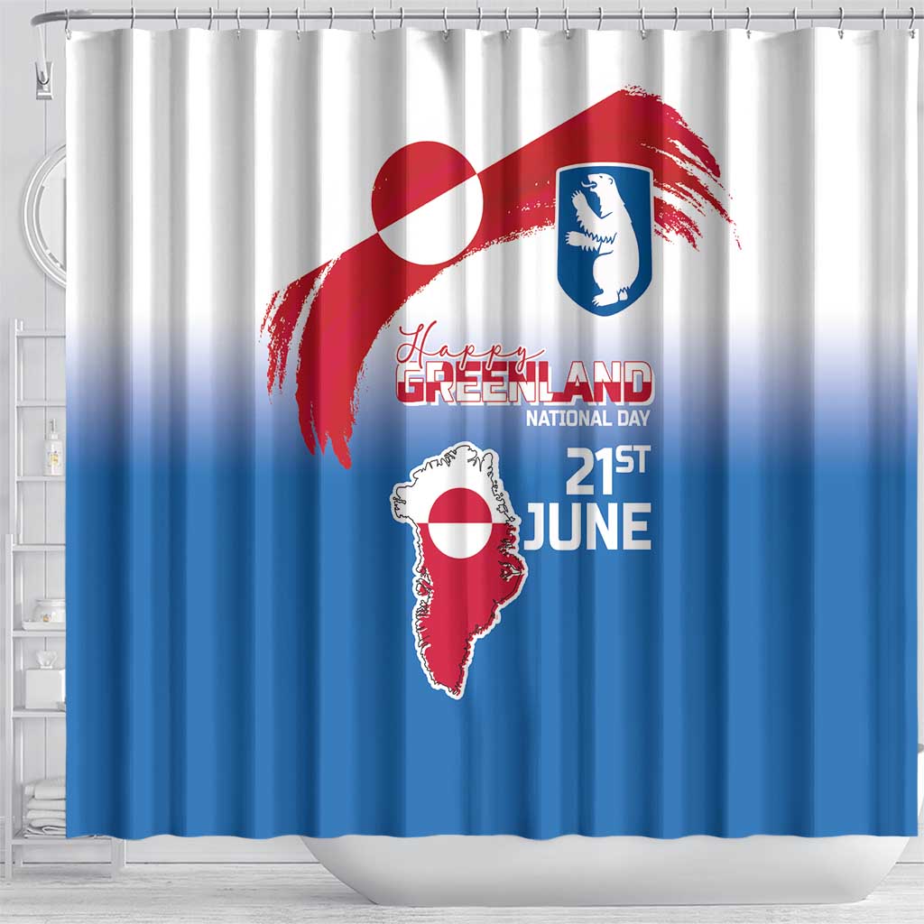 Greenland National Day Shower Curtain National Country Flag and Emblem with The Map