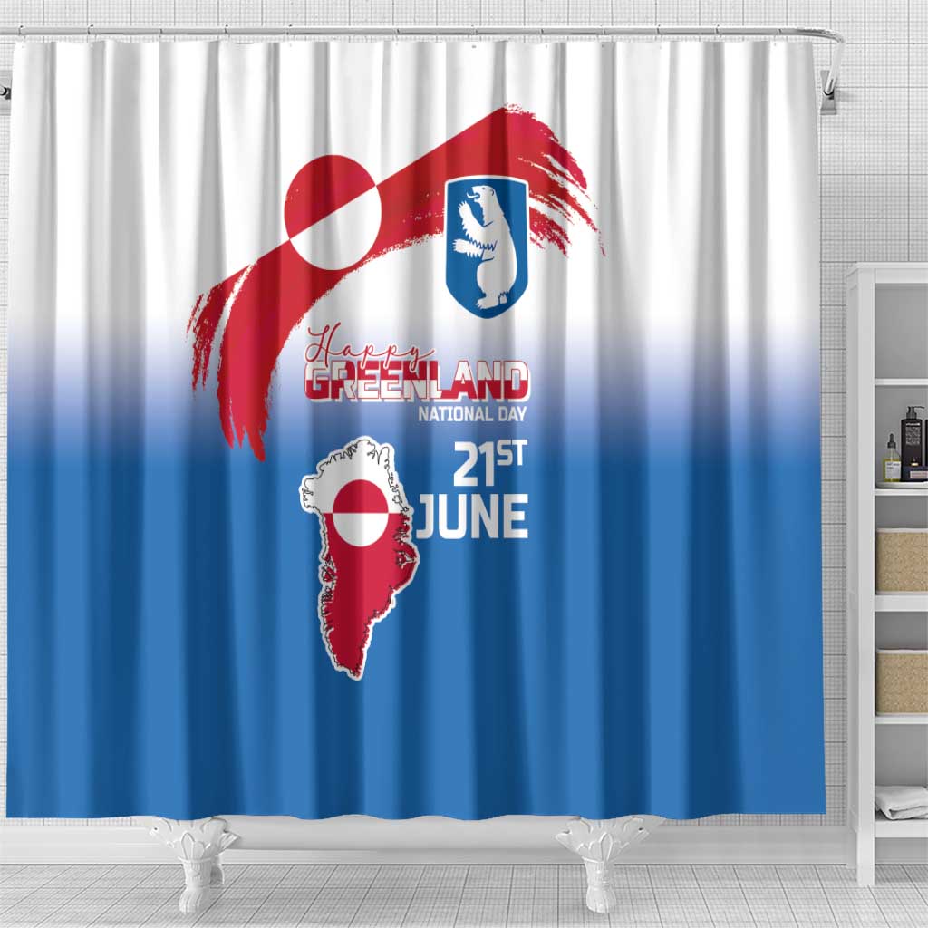 Greenland National Day Shower Curtain National Country Flag and Emblem with The Map