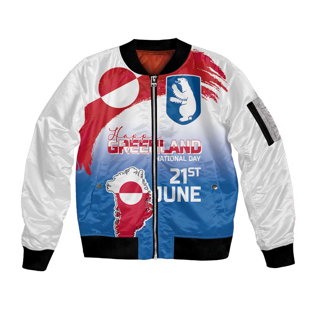 Greenland National Day Sleeve Zip Bomber Jacket National Country Flag and Emblem with The Map