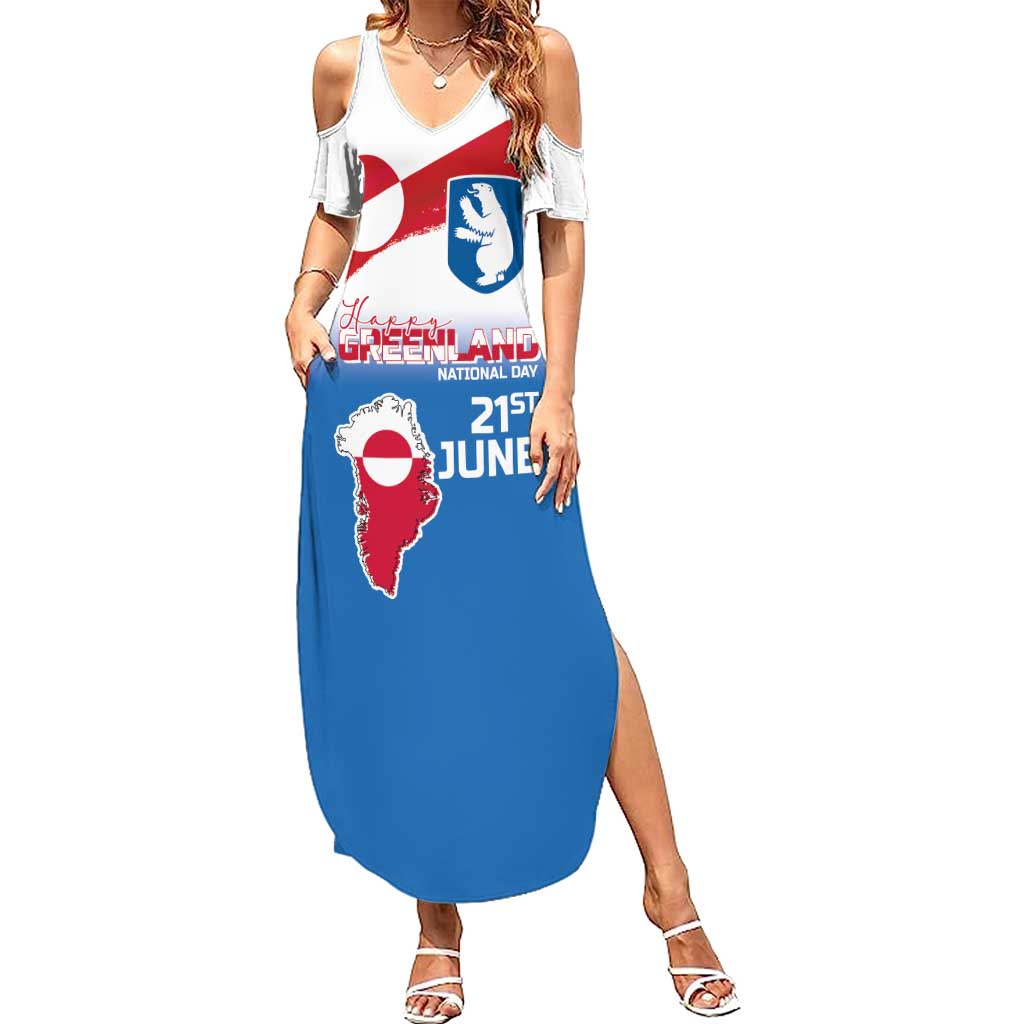 Greenland National Day Summer Maxi Dress National Country Flag and Emblem with The Map