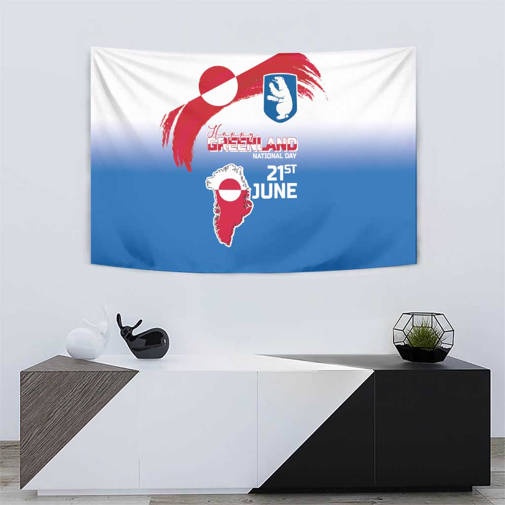 Greenland National Day Tapestry National Country Flag and Emblem with The Map