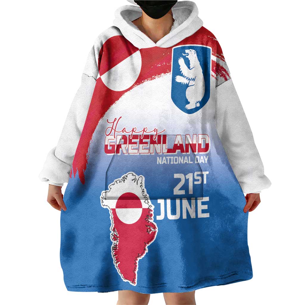 Greenland National Day Wearable Blanket Hoodie National Country Flag and Emblem with The Map