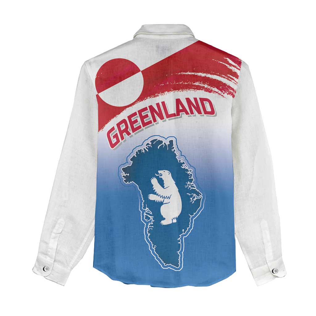 Greenland National Day Women Casual Shirt National Country Flag and Emblem with The Map