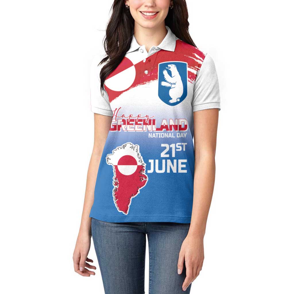 Greenland National Day Women Polo Shirt National Country Flag and Emblem with The Map