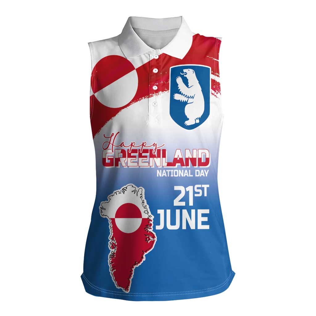 Greenland National Day Women Sleeveless Polo Shirt National Country Flag and Emblem with The Map