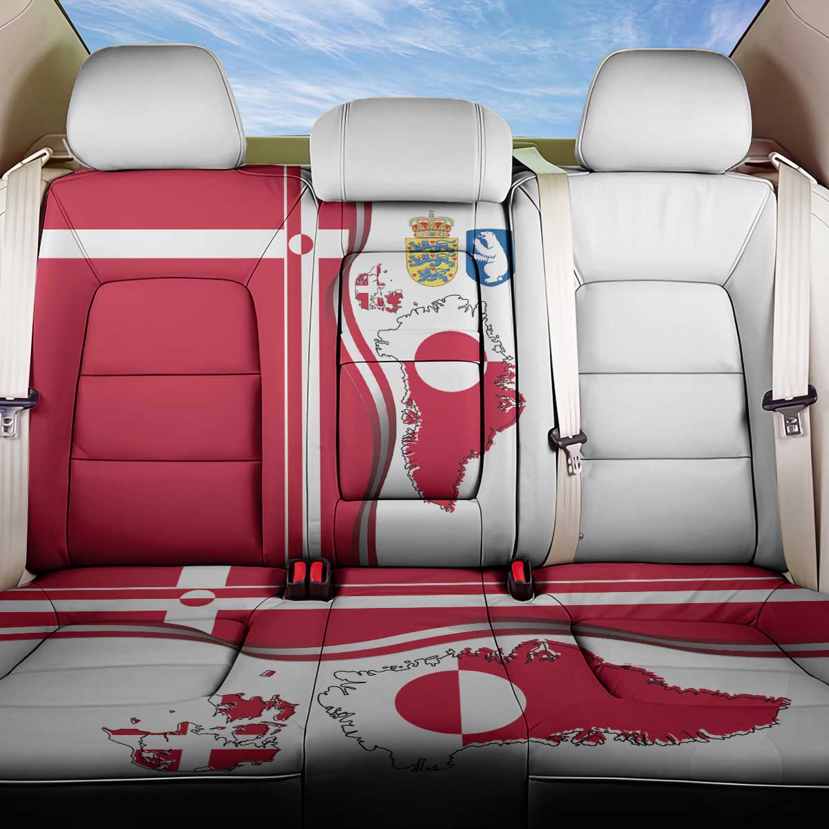 Greenland and Denmark Together Back Car Seat Cover National Country Map and Flag Style