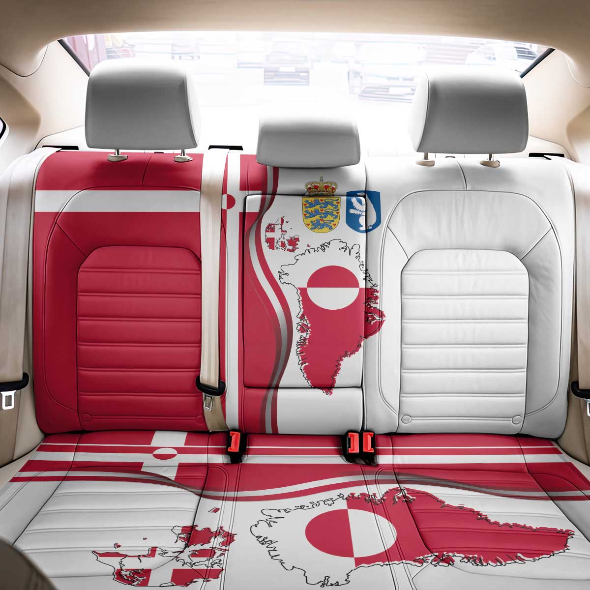 Greenland and Denmark Together Back Car Seat Cover National Country Map and Flag Style