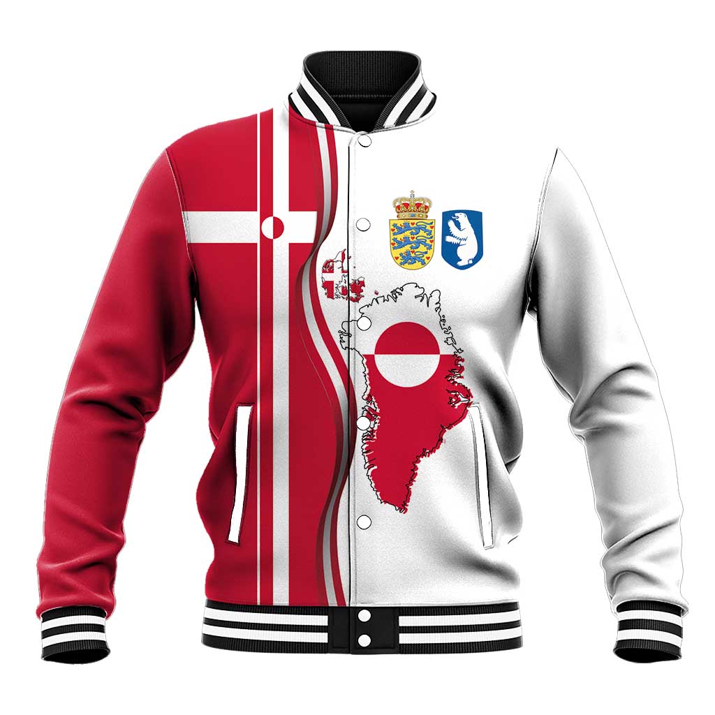 Greenland and Denmark Together Baseball Jacket National Country Map and Flag Style