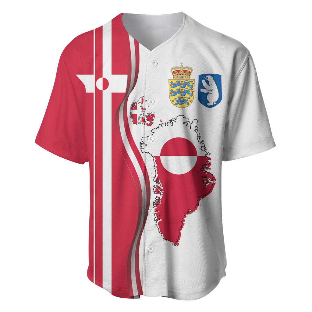 Greenland and Denmark Together Baseball Jersey National Country Map and Flag Style